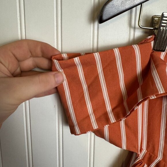 Lucky & Blessed NWT Coral Stripe Strapless Jumpsuit Back Tie F23 - Picture 3 of 7